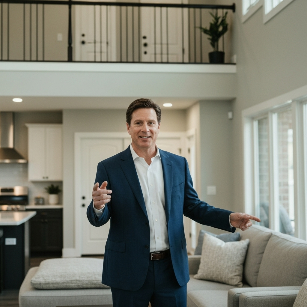 Real estate professional showing a house to clients